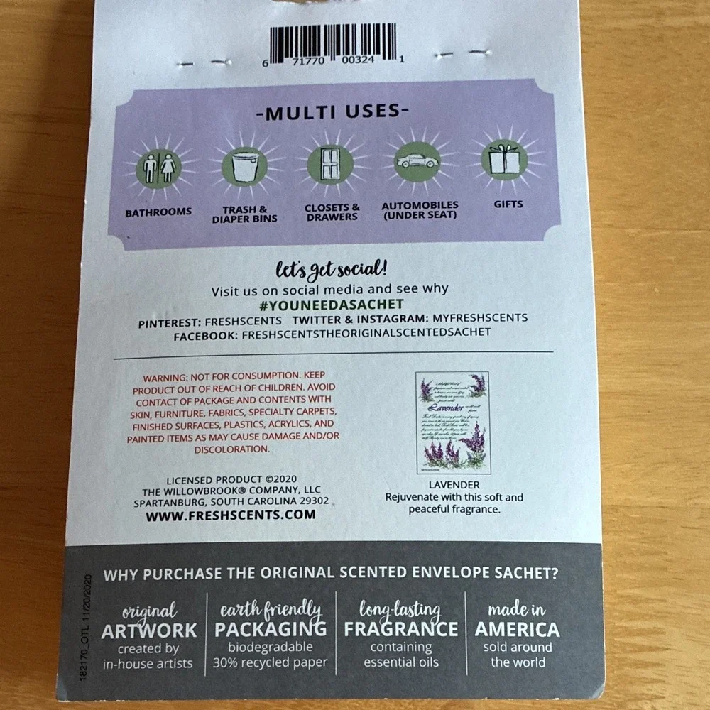 Fresh Scents Lavender Scented Sachet 3 Pack 115ml Eco Friendly Biodegradable